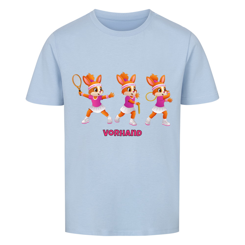 Yuna Vorhand auf Kinder-Shirt, Farbe himmelblau