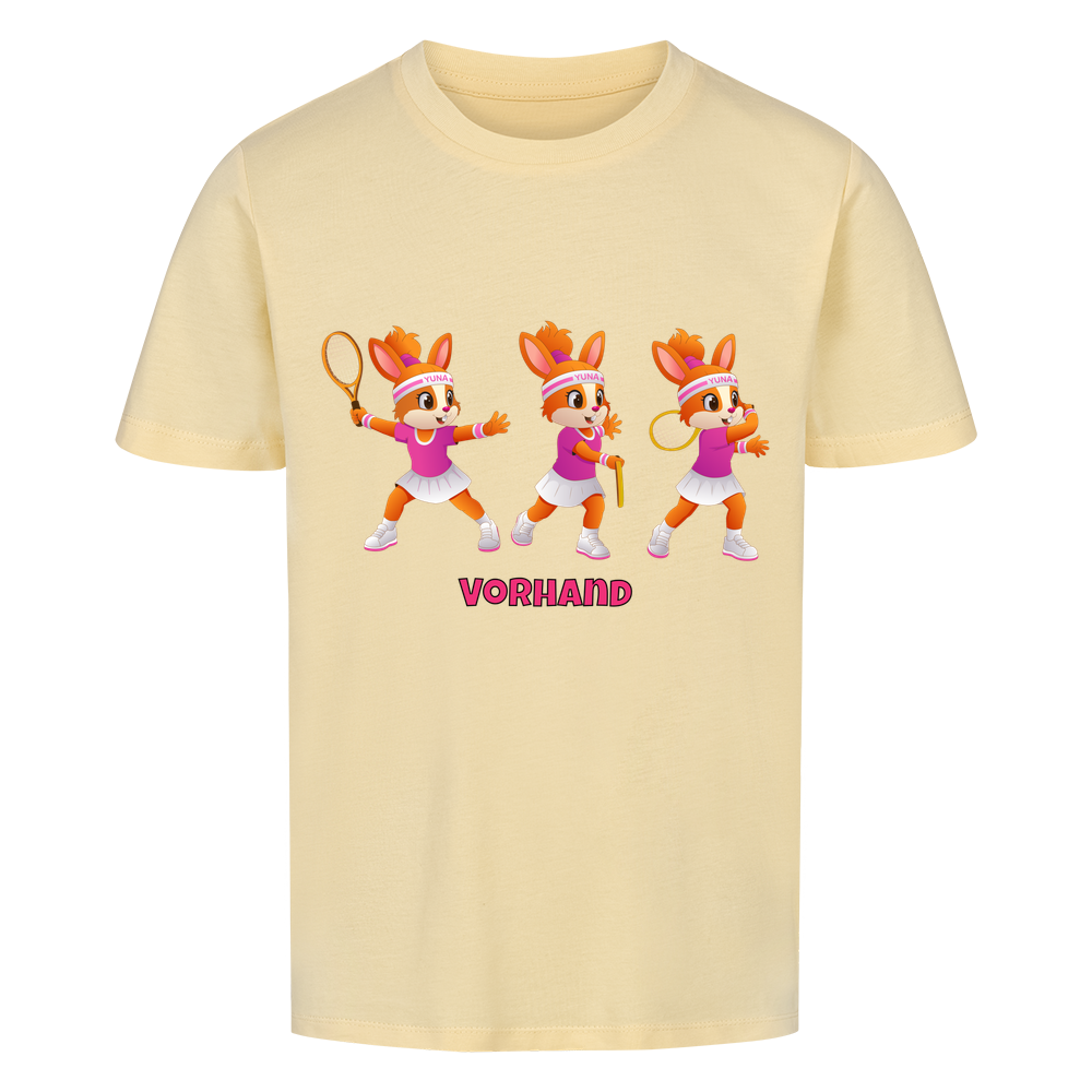 Yuna Vorhand auf Kinder-Shirt, Farbe buttergelb