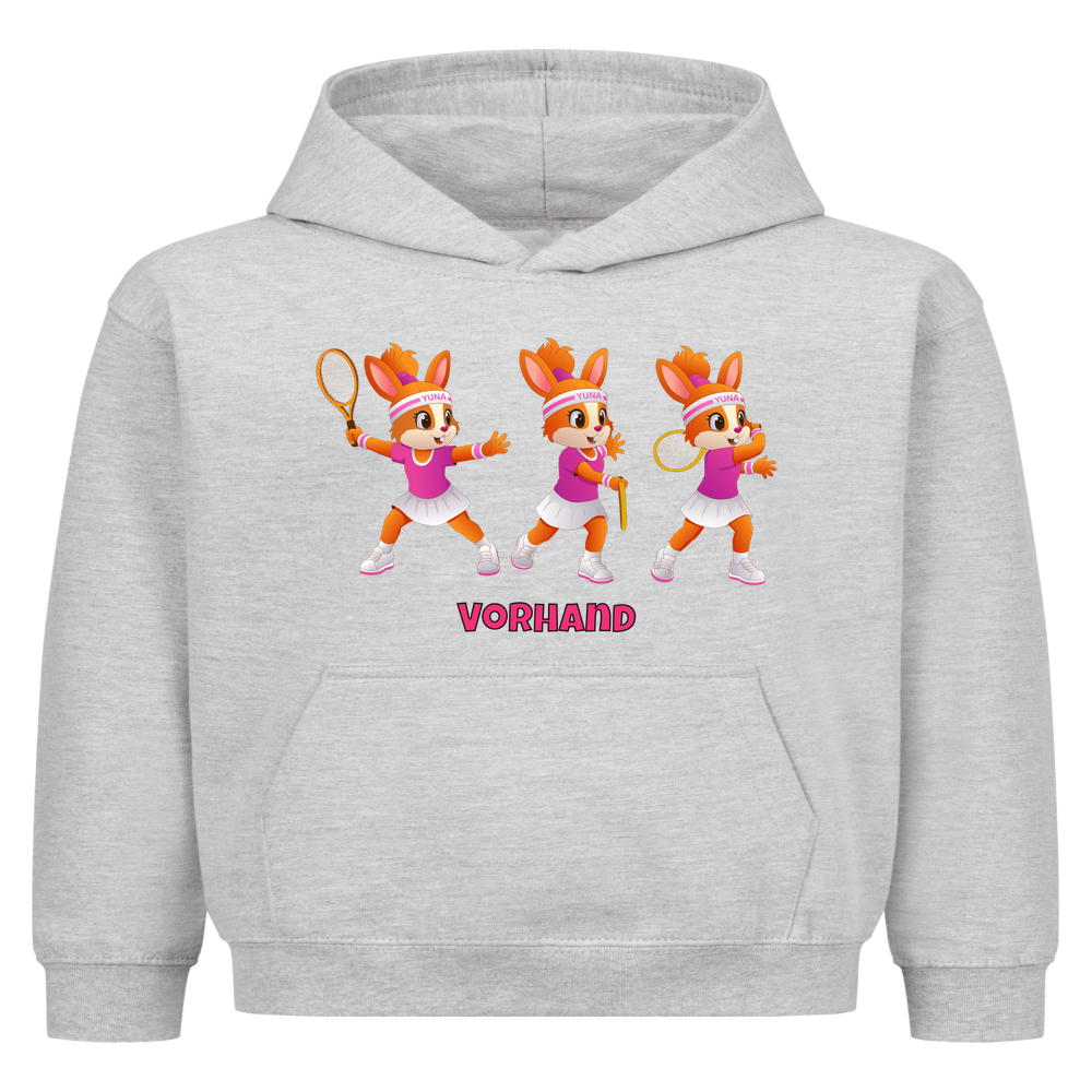 Yuna Vorhand auf Kinder-Hoodie, Farbe grau meliert