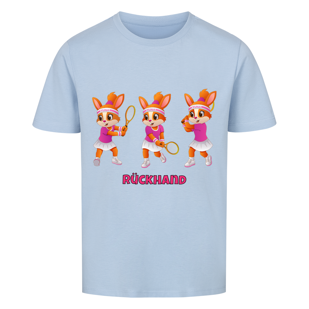 Yuna Rückhand auf Kinder-Shirt, Farbe himmelblau