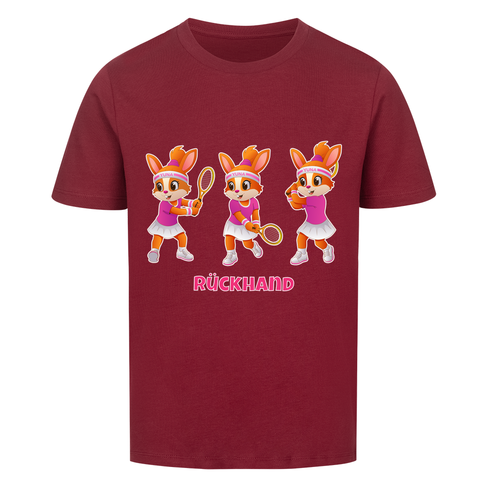 Yuna Rückhand auf Kinder-Shirt, Farbe weinrot