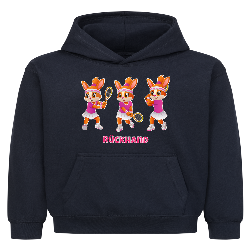 Yuna Rückhand auf Kinder-Hoodie, Farbe marineblau