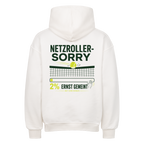 Netzroller Sorry auf Oversized Hoodie, Farbe weiß