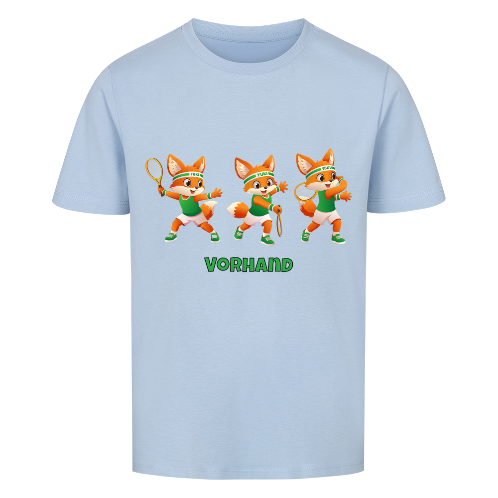 Yuki Vorhand auf Kinder-Shirt, Farbe himmelblau
