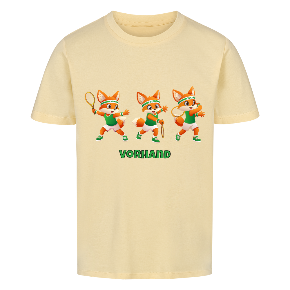 Yuki Vorhand auf Kinder-Shirt, Farbe buttergelb