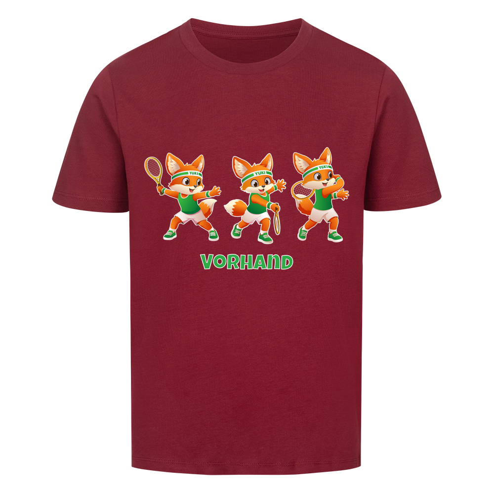 Yuki Vorhand auf Kinder-Shirt, Farbe weinrot