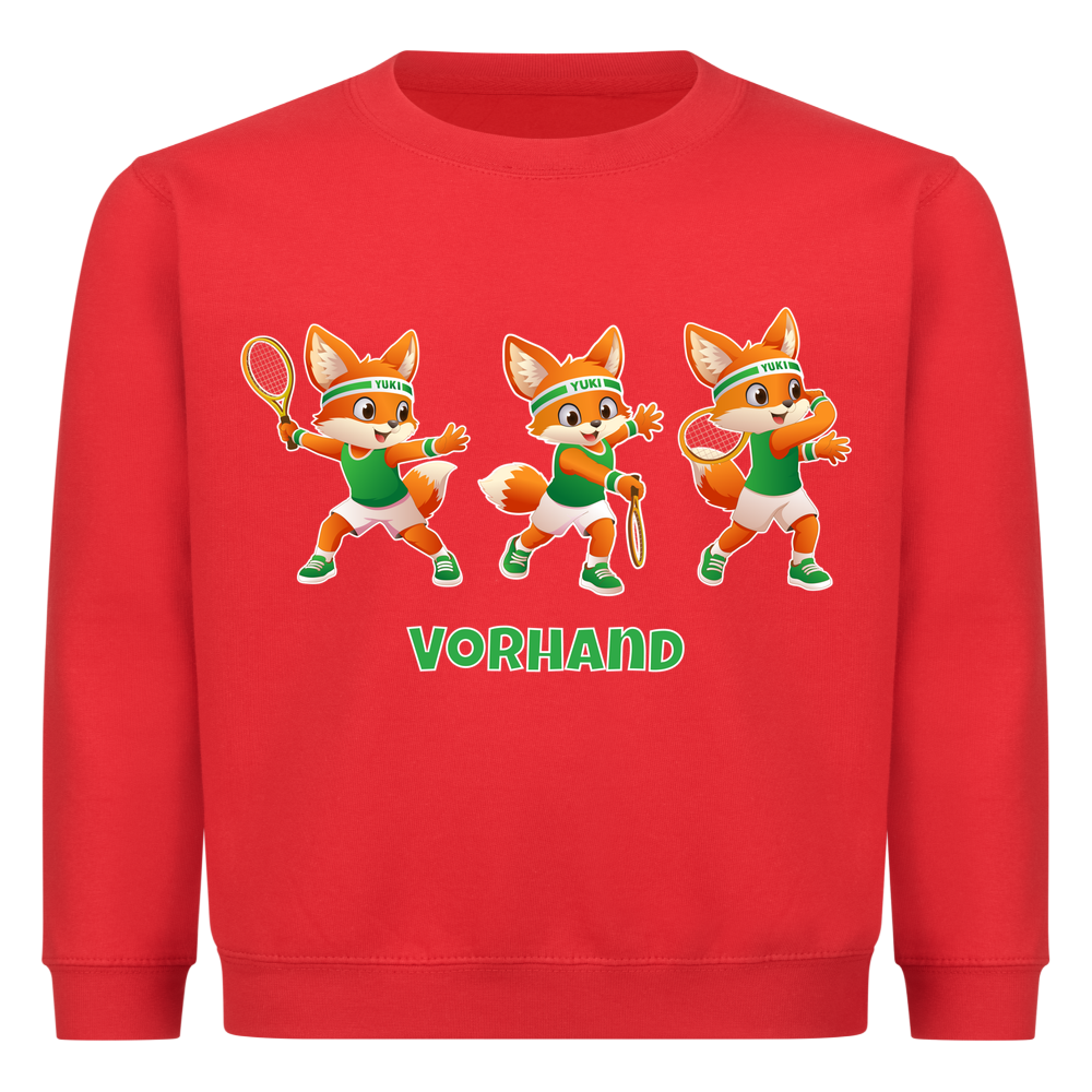 Yuki Vorhand auf Kinder-Sweatshirt, Farbe rot