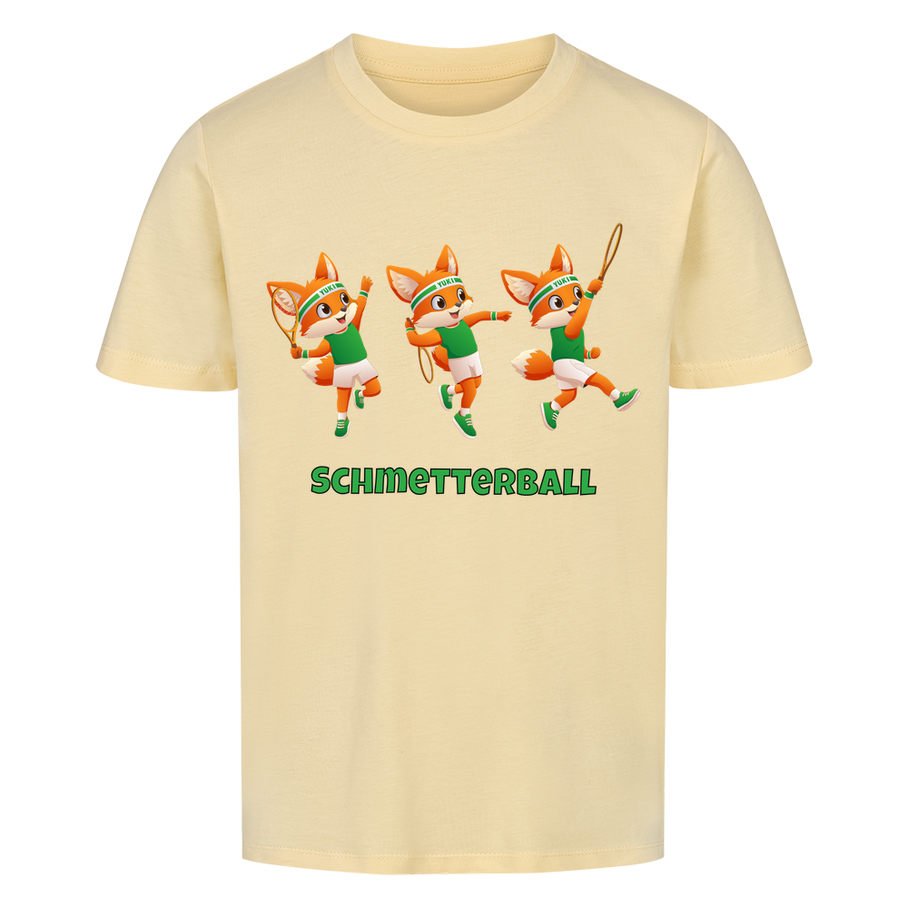 Yuki Schmetterball auf Kinder-Shirt, Farbe buttergelb