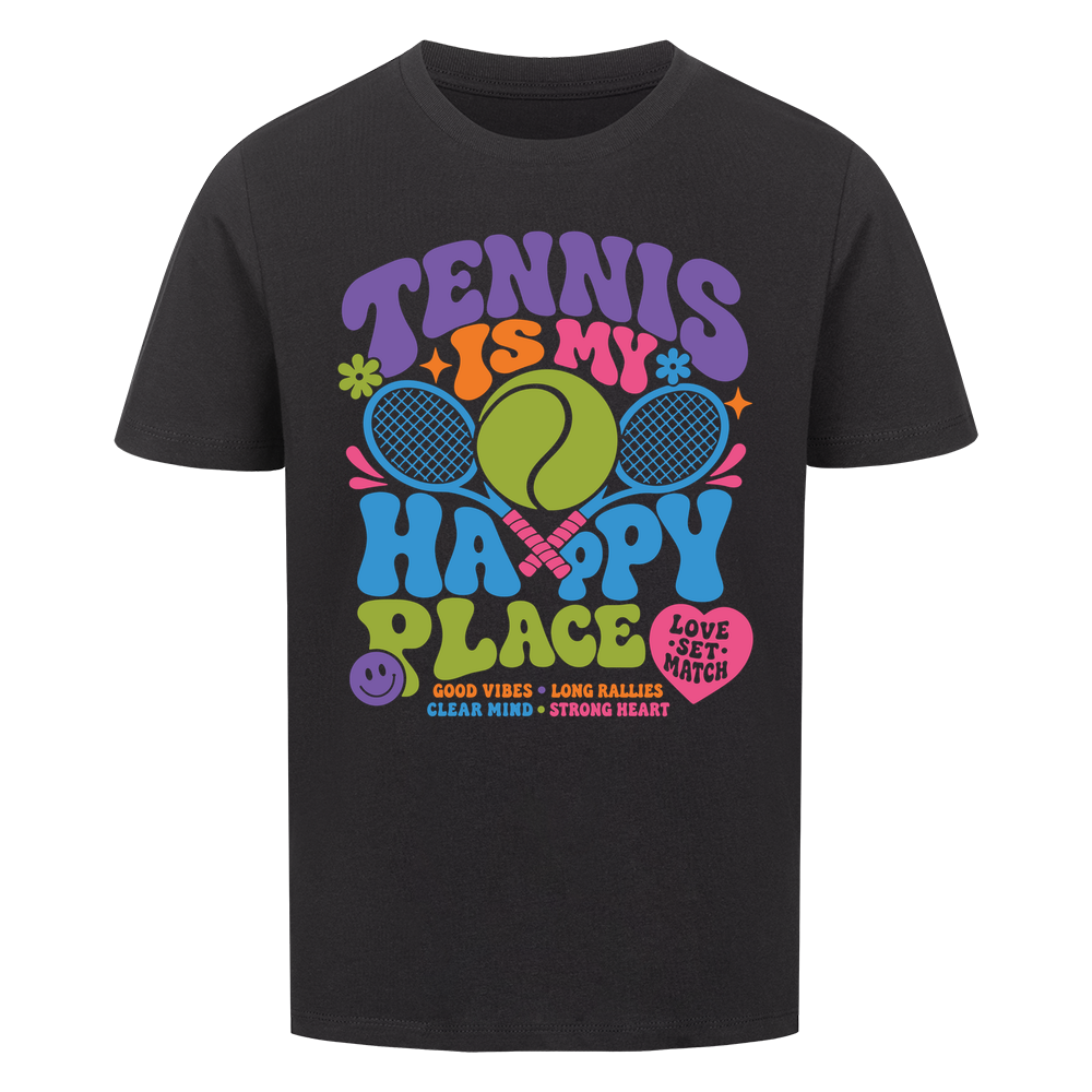 Tennis Happy Place auf Kinder-Shirt, Farbe schwarz