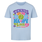 Tennis Happy Place auf Kinder-Shirt, Farbe himmelblau