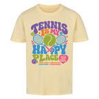 Tennis Happy Place auf Kinder-Shirt, Farbe buttergelb