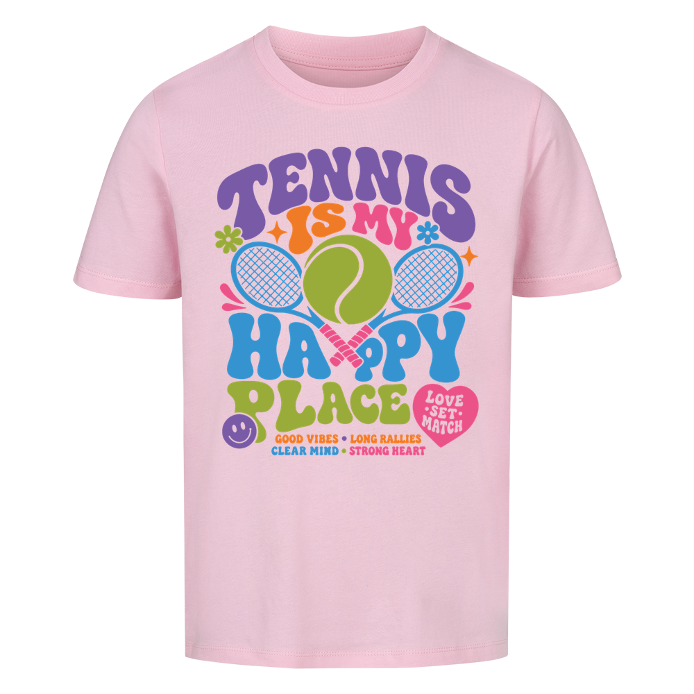 Tennis Happy Place auf Kinder-Shirt, Farbe rosa