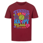 Tennis Happy Place auf Kinder-Shirt, Farbe weinrot
