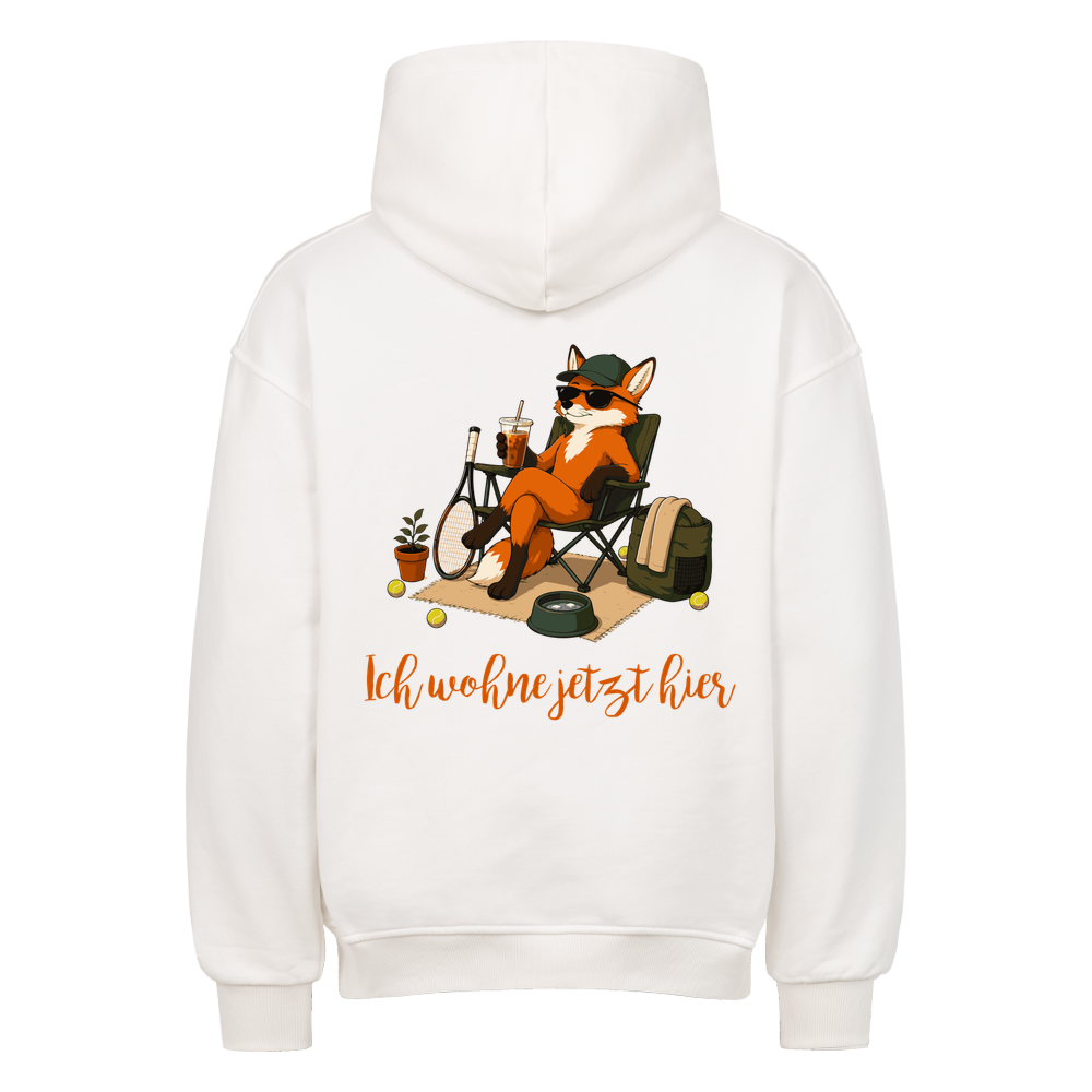 Ich wohne jetzt hier auf Oversized Hoodie, Farbe weiß