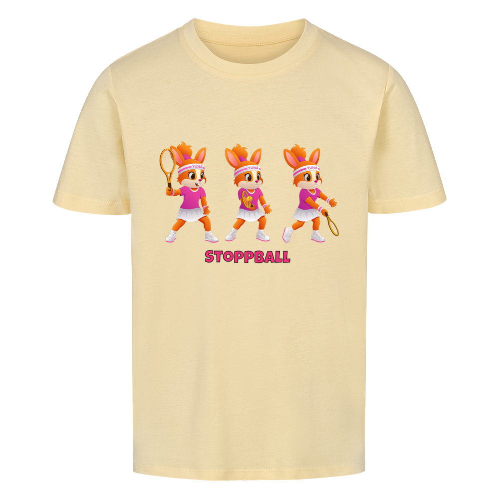 Yuna Stoppball auf Kinder-Shirt, Farbe buttergelb