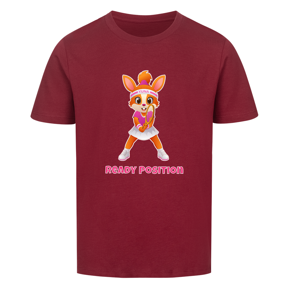 Yuna Ready Position auf Kinder-Shirt, Farbe weinrot