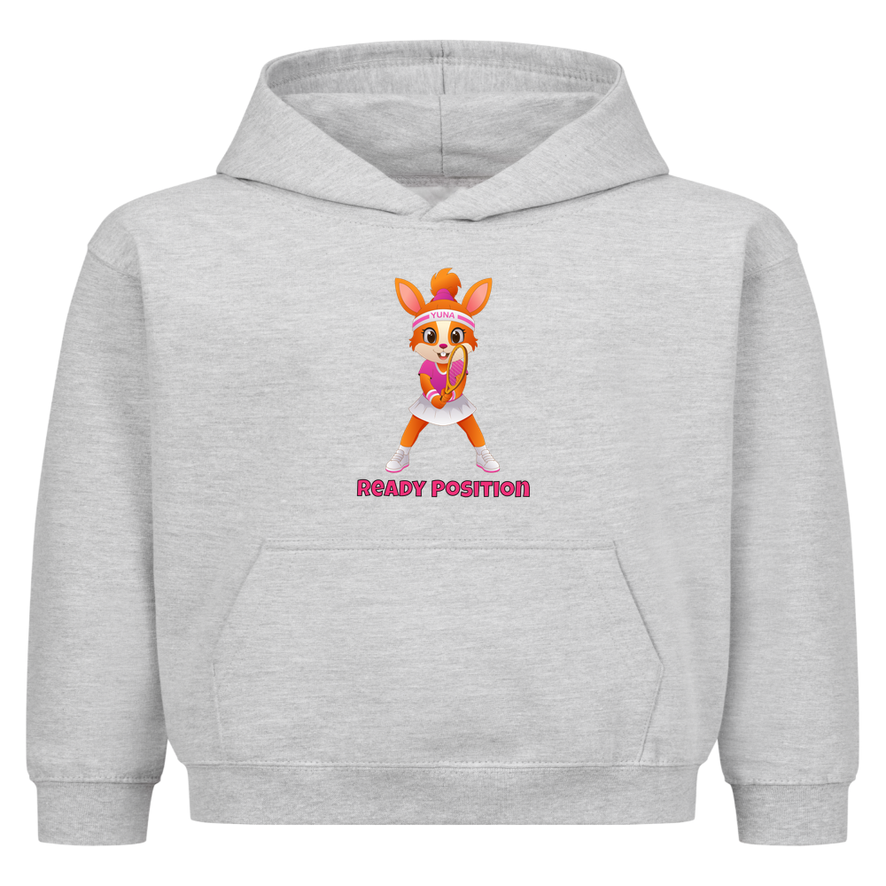 Yuna Ready Position auf Kinder-Hoodie, Farbe grau meliert