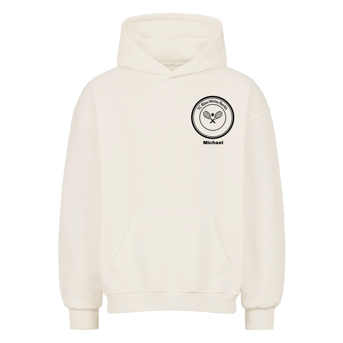 Vereinslogo auf Oversized Hoodie, Farbe naturweiß