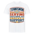 Tennismama Snacks & Support Retro auf T-Shirt, Farbe weiß