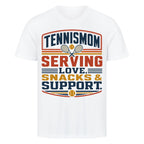 Tennismama Snacks & Support Retro auf T-Shirt, Farbe weiß
