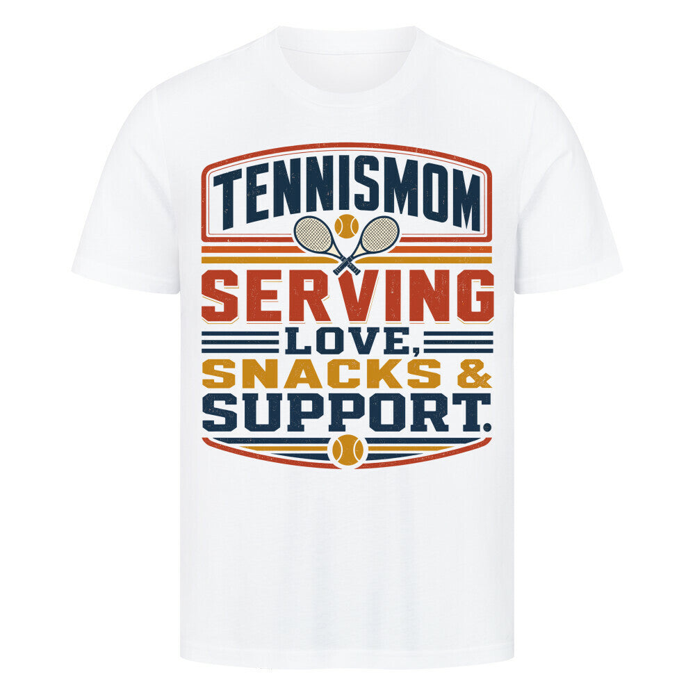 Tennismama Snacks & Support Retro auf T-Shirt, Farbe weiß