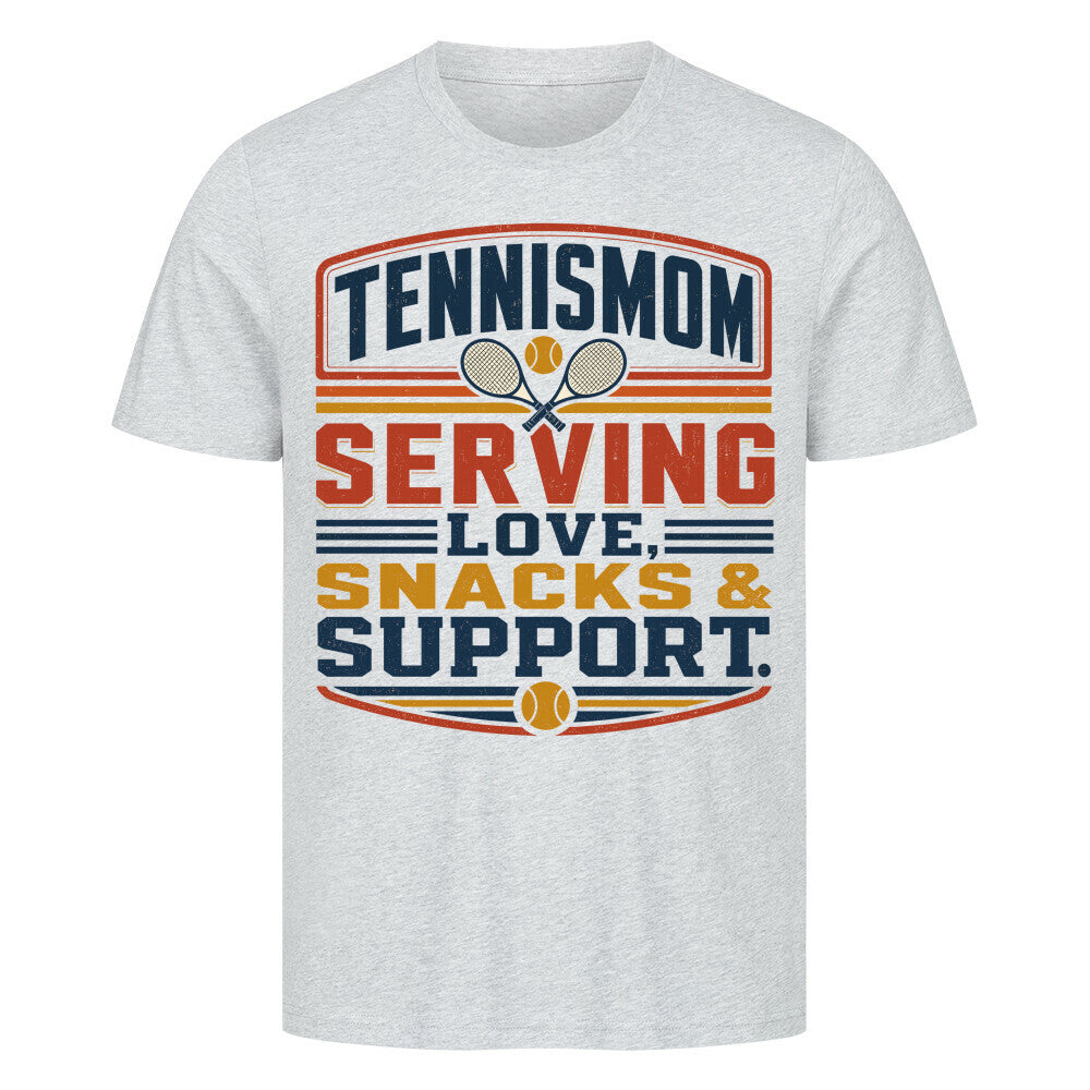 Tennismama Snacks & Support Retro auf T-Shirt, Farbe grau meliert