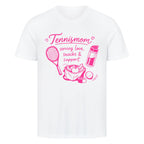 Tennismama Snacks & Support Pink auf T-Shirt, Farbe weiß