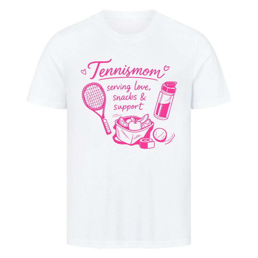 Tennismama Snacks & Support Pink auf T-Shirt, Farbe weiß