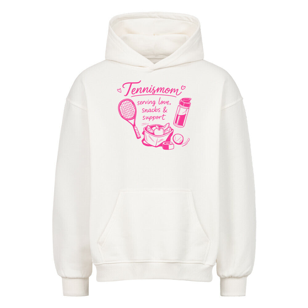 Tennismama Snacks & Support Pink auf Oversized Hoodie, Farbe weiß