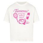 Tennismama Snacks & Support Pink auf Oversized Shirt, Farbe weiß