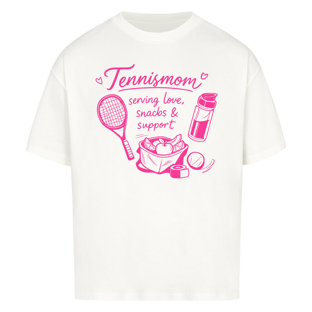 Tennismama Snacks & Support Pink auf Oversized Shirt, Farbe weiß