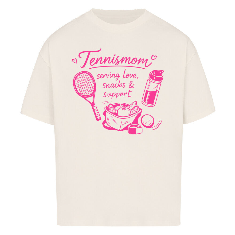 Tennismama Snacks & Support Pink auf Oversized Shirt, Farbe naturweiß