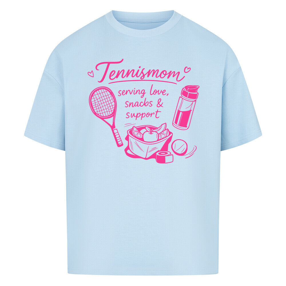 Tennismama Snacks & Support Pink auf Oversized Shirt, Farbe babyblau