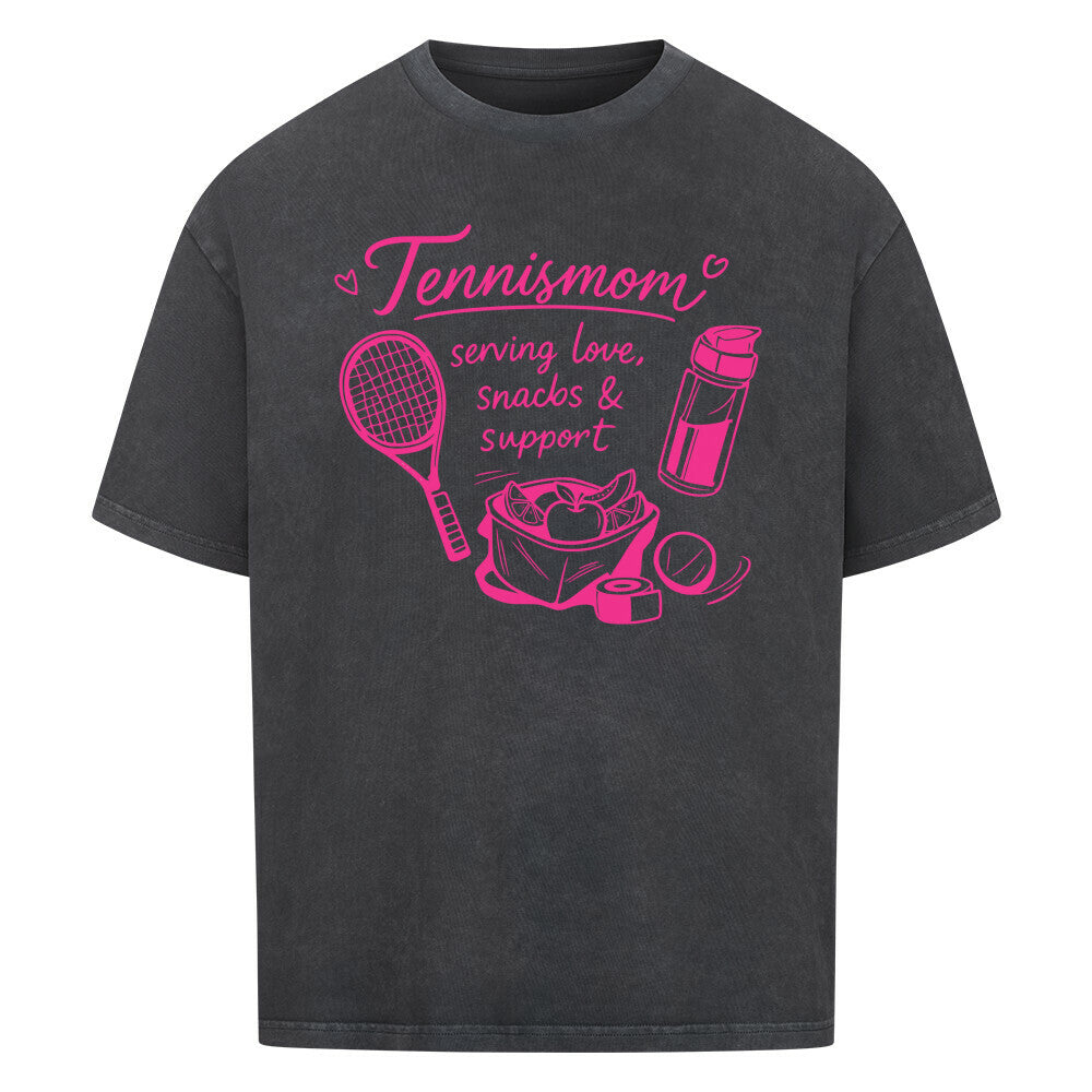 Tennismama Snacks & Support Pink auf Oversized Shirt, Farbe verwaschen schwarz