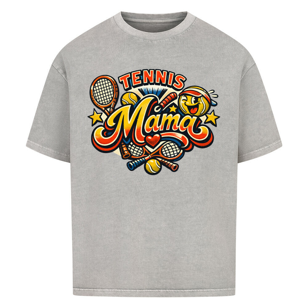 Tennismama Kult auf Oversized Shirt, Farbe verwaschen grau