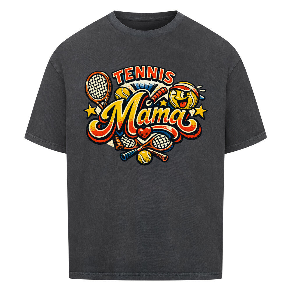 Tennismama Kult auf Oversized Shirt, Farbe verwaschen schwarz
