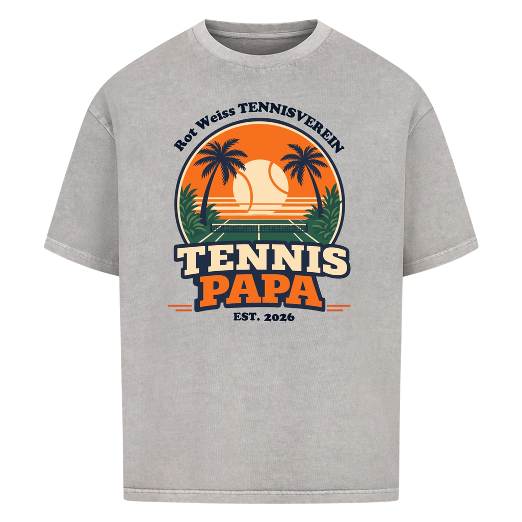 Tennis Papa auf Oversized Shirt, Farbe verwaschen grau