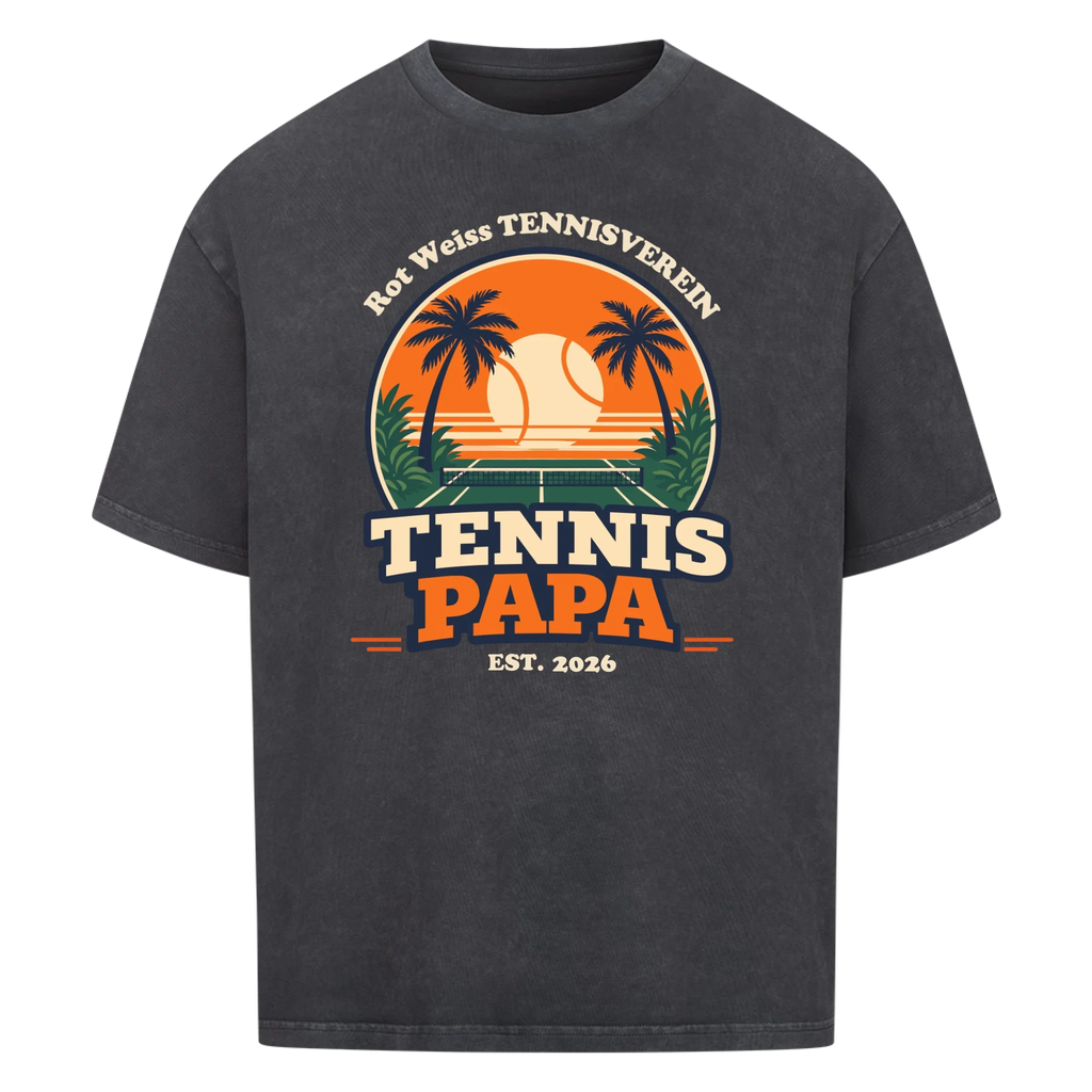 Tennis Papa auf Oversized Shirt, Farbe verwaschen schwarz