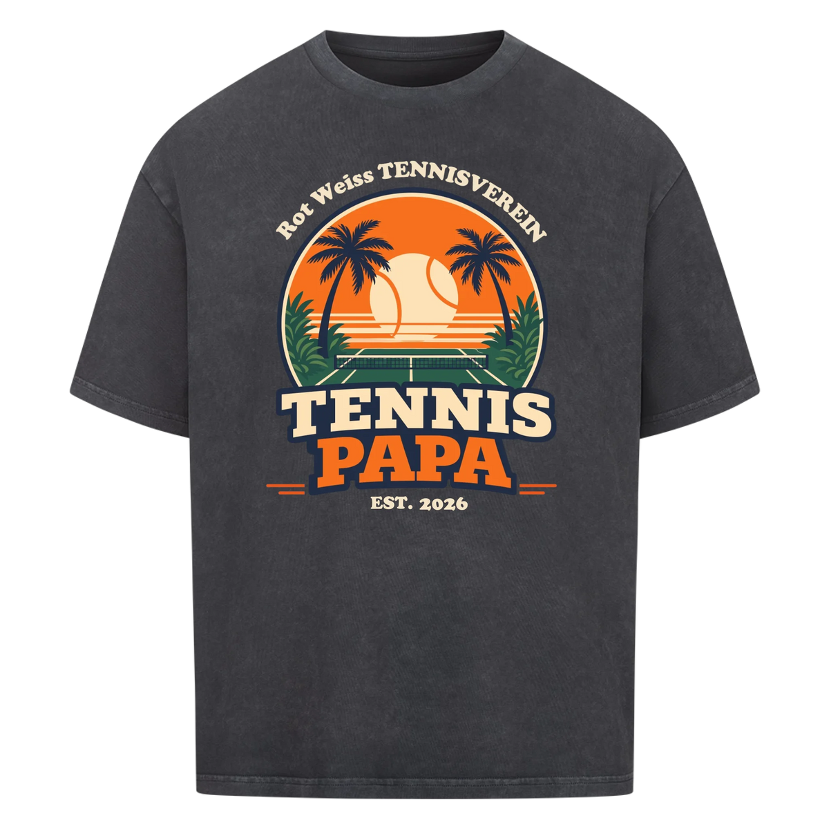 Tennis Papa auf Oversized Shirt, Farbe verwaschen schwarz