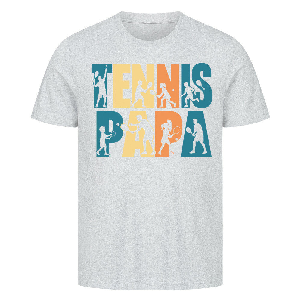 Tennispapa Schriftzug auf T-Shirt, Farbe grau meliert