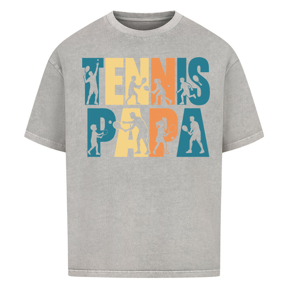 Tennispapa Schriftzug auf Oversized Shirt, Farbe verwaschen grau