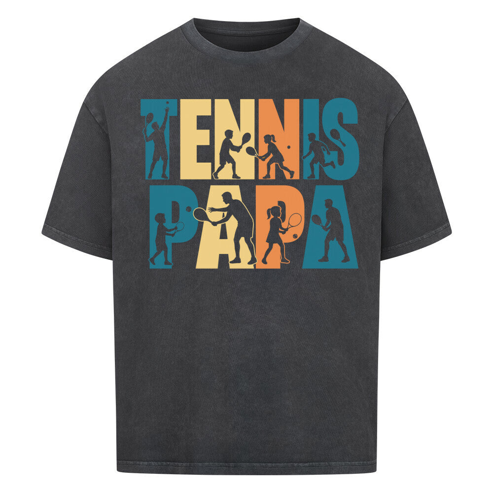 Tennispapa Schriftzug auf Oversized Shirt, Farbe verwaschen schwarz