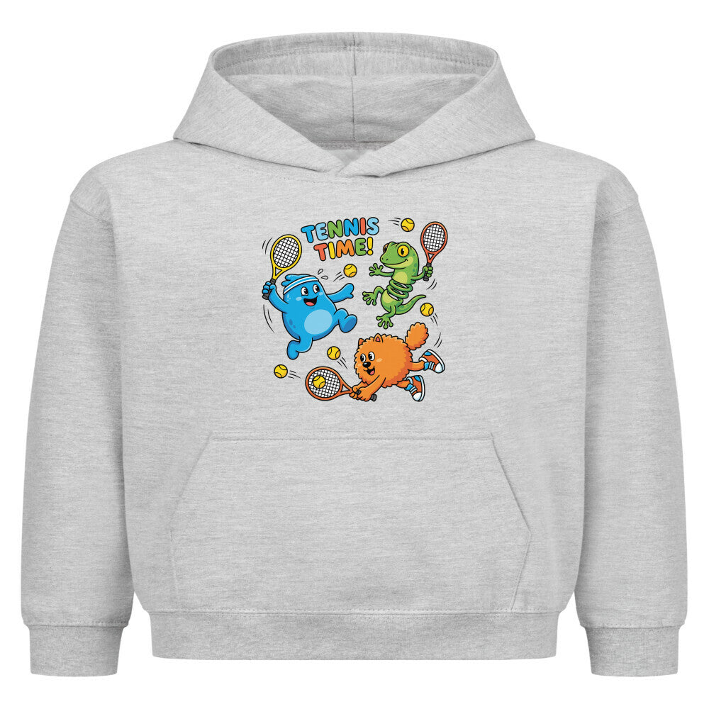 Tennis Time auf Kinder-Hoodie, Farbe grau meliert