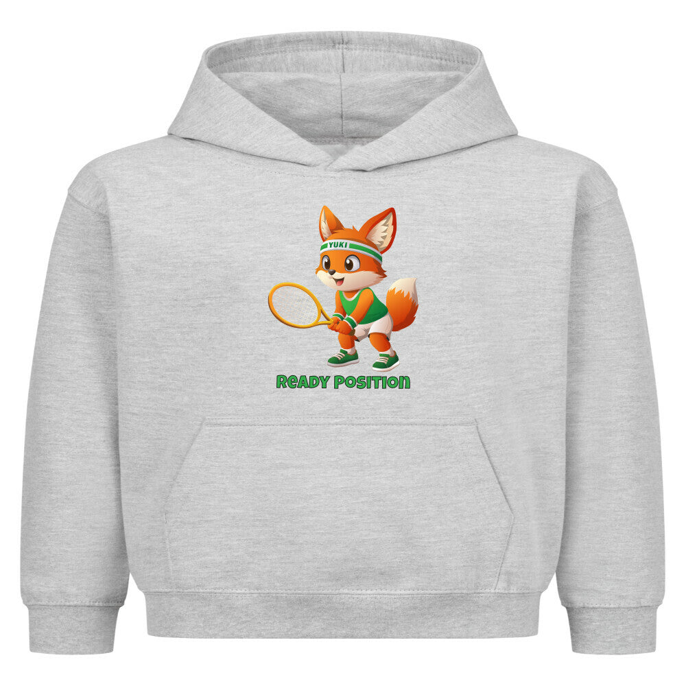 Yuki Ready Position auf Kinder-Hoodie, Farbe grau meliert