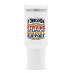 Tennismama Snacks & Support auf Thermobecher, Farbe weiß