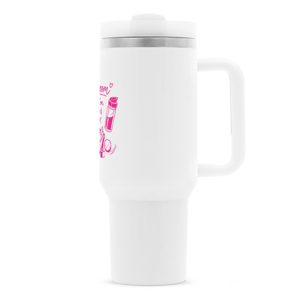 Tennismama Snacks & Support Pink auf Thermobecher, Farbe weiß