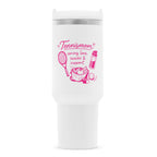 Tennismama Snacks & Support Pink auf Thermobecher, Farbe weiß