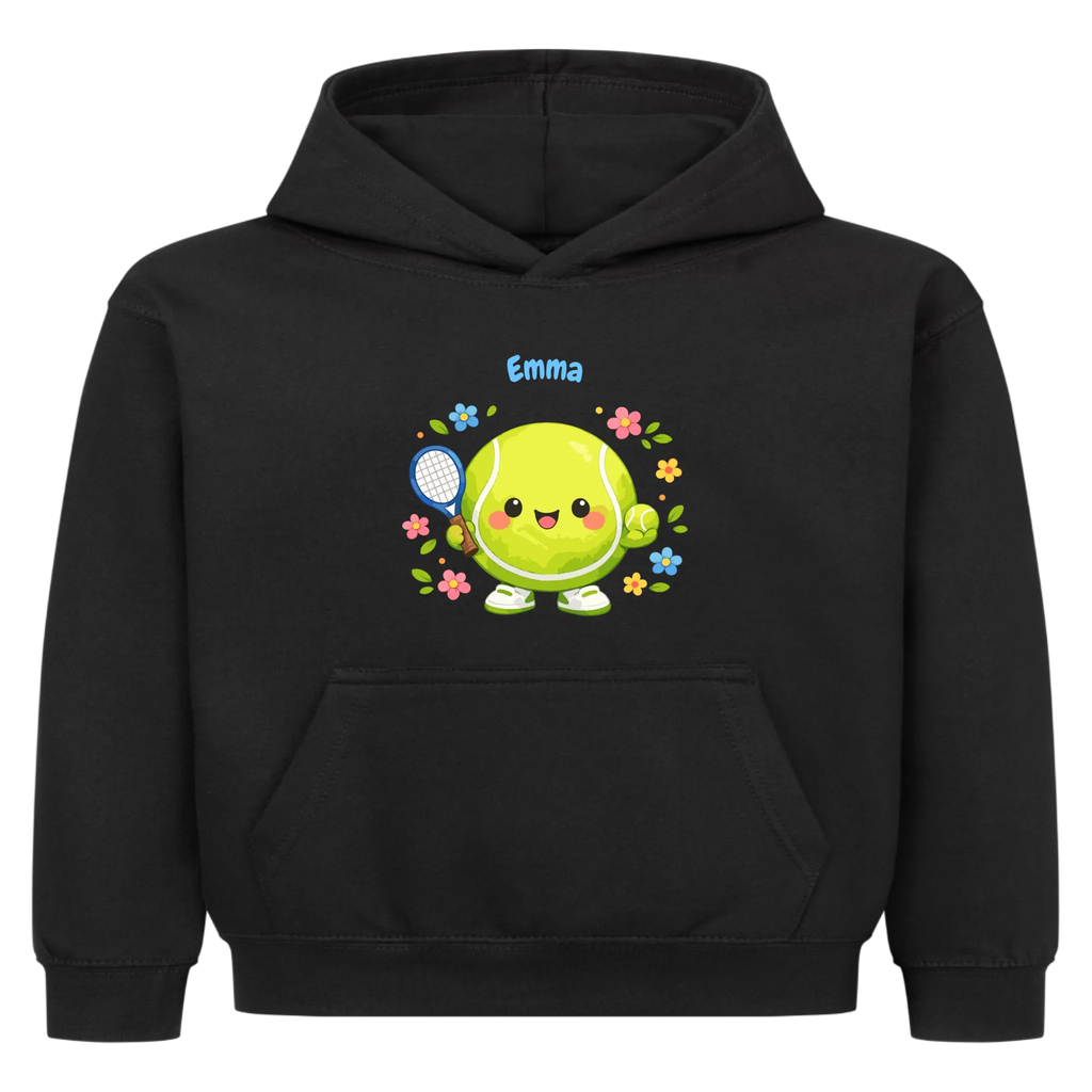 Tennisball Maskottchen auf Kinder-Hoodie, Farbe schwarz