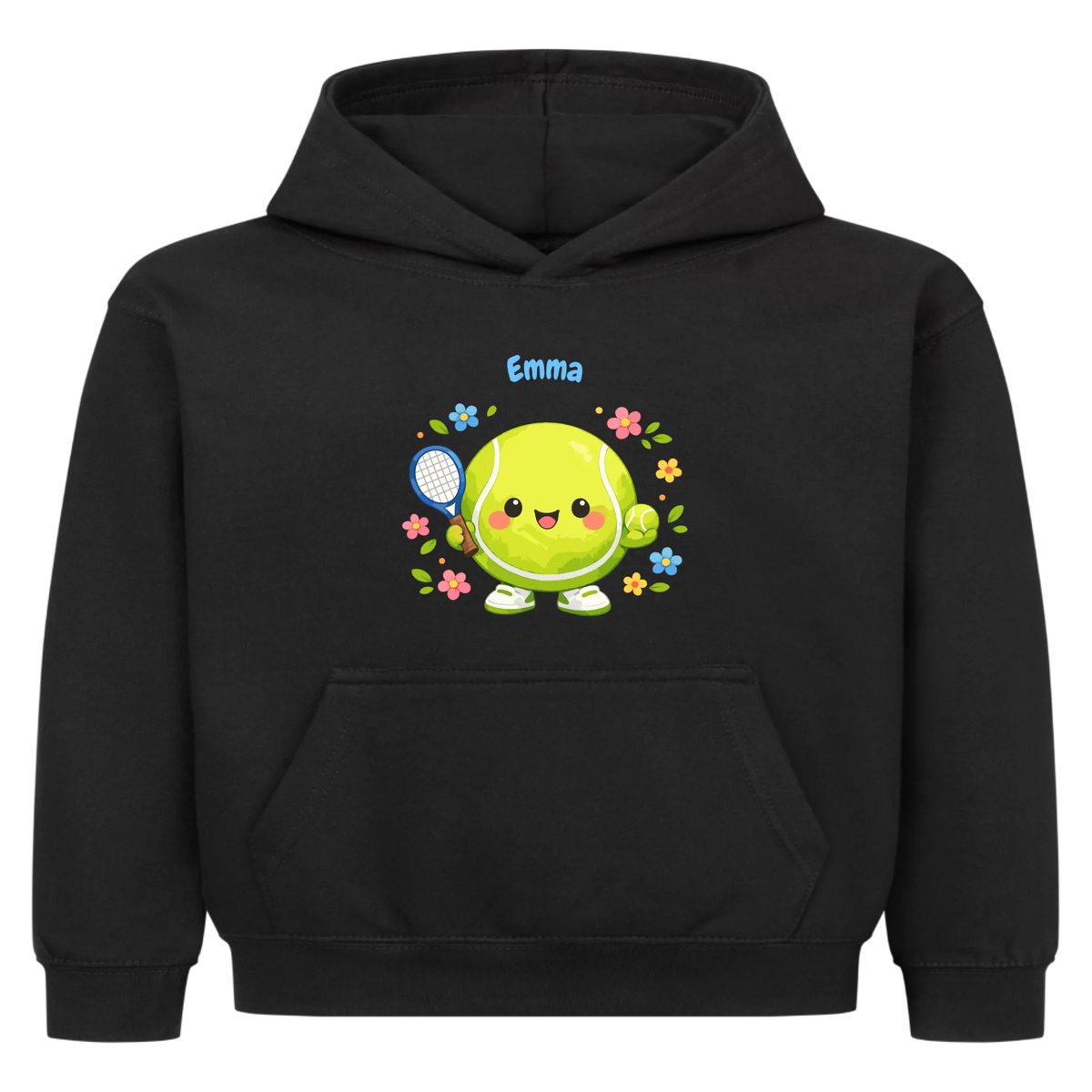 Tennisball Maskottchen auf Kinder-Hoodie, Farbe schwarz