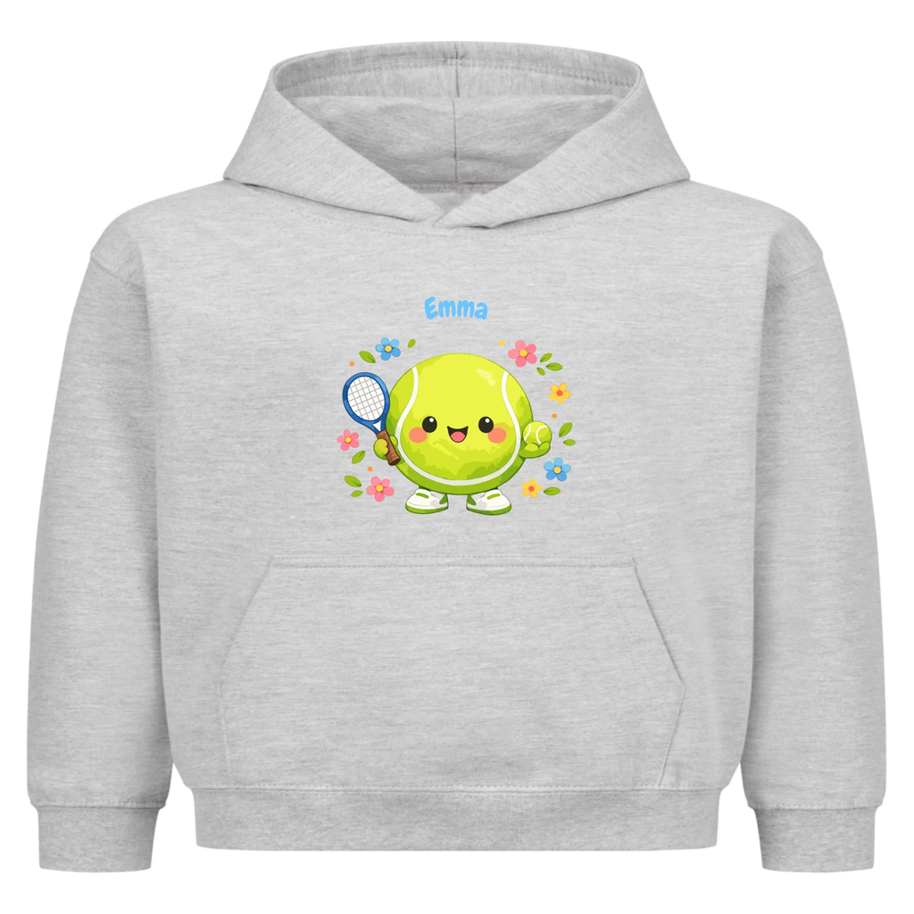 Tennisball Maskottchen auf Kinder-Hoodie, Farbe grau meliert